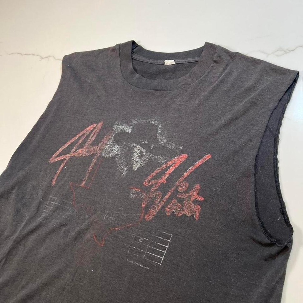Johnny Winter Muscle Tee Mens Large Rock The Nation Tour Vintage 80s Cut Off